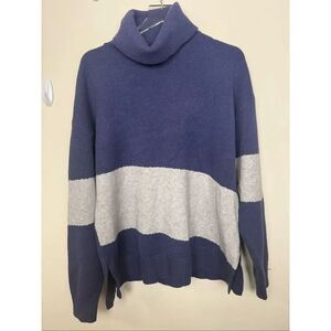 Betabrand Blue Gray Colorblock Turtleneck Sweater Size L Wool Blend Cozy Minimal